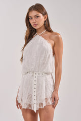 BOOTS ON LACE ROMPER IN WHITE