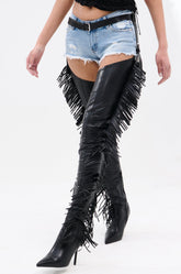 AZALEA WANG KATRICE BLACK STILETTO WESTERN FRINGE CHAP BOOT