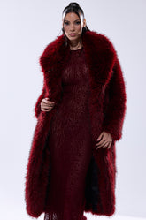 OSLO FAUX FUR COAT IN RED MULTI