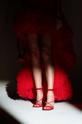 AZALEA WANG THUNDERMINE RED VELVET EMBELLISHED STILETTO SANDAL