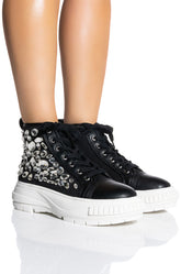 AZALEA WANG WAVERING GLASS FLAT SNEAKER IN BLACK