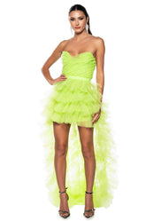 ON MY LEVEL TULLE HIGH LOW DRESS