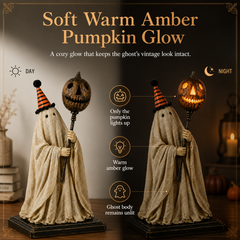 🎃Lighted Vintage Ghost Figurine with Glowing Pumpkin Staff