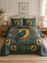 Raven Golden Rose Garden Quilted 3-Piece Bedding Set