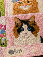 Floral Cat Portrait Quilted 3-Piece Bedding Set