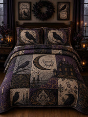 Raven Spooky Castle Patchwork 3‐Piece Quilted Bedding Set