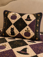 Halloween Cat Pumpkin Quilted 3-Piece Bedding Set