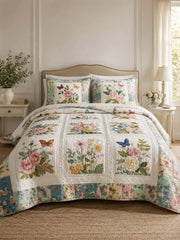 Vintage Floral Garden Quilted 3-Piece Bedding Set