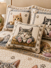 Cat Lovers Cozy Yarn Quilted 3-Piece Bedding Set