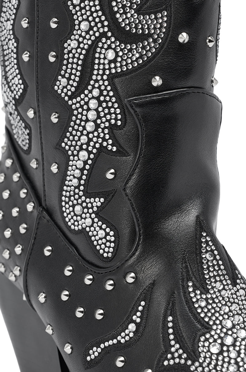 AZALEA WANG ANKUS BLACK WESTERN RHINESTONE BOOT