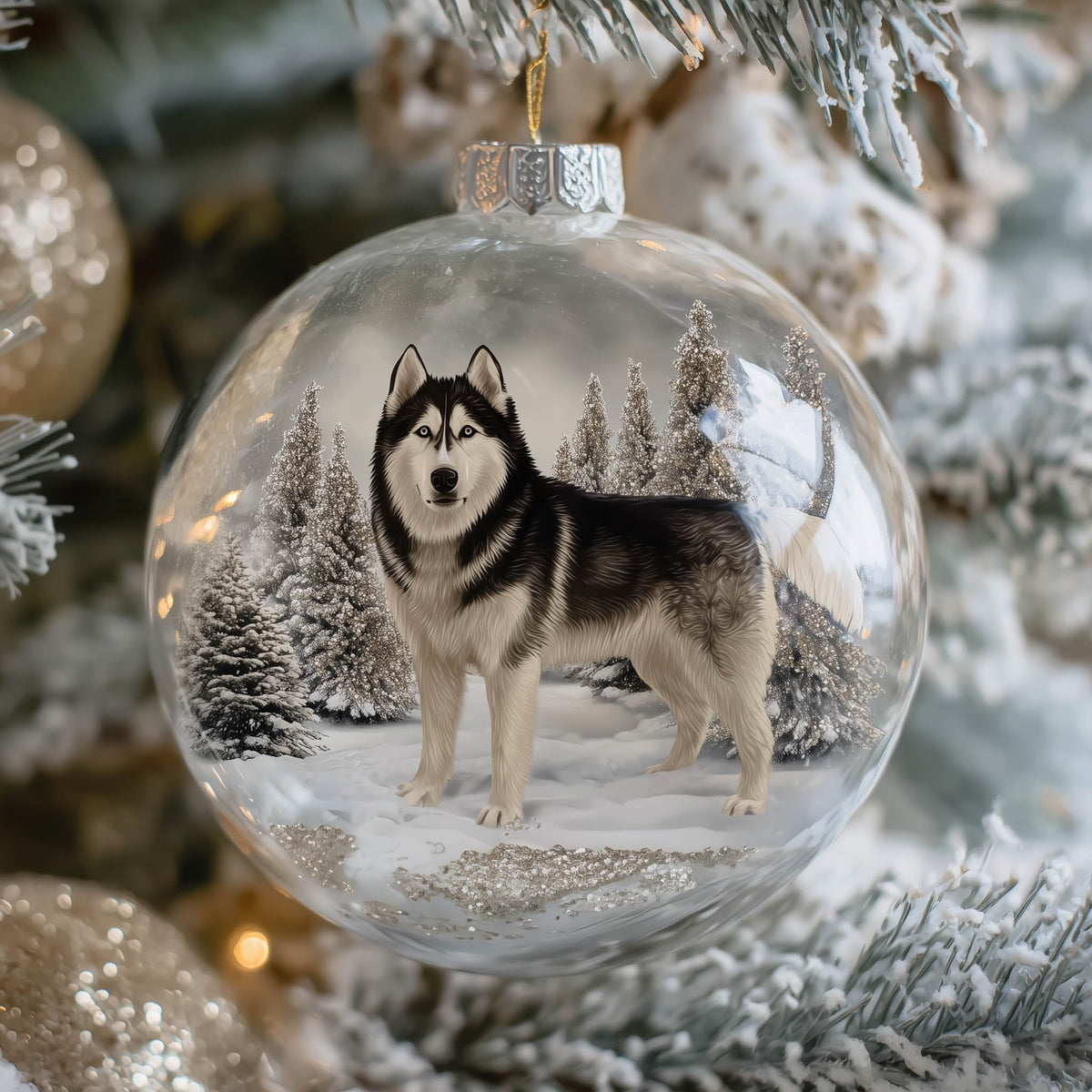 Winter Husky Christmas Mica Ornament GFSPNT108