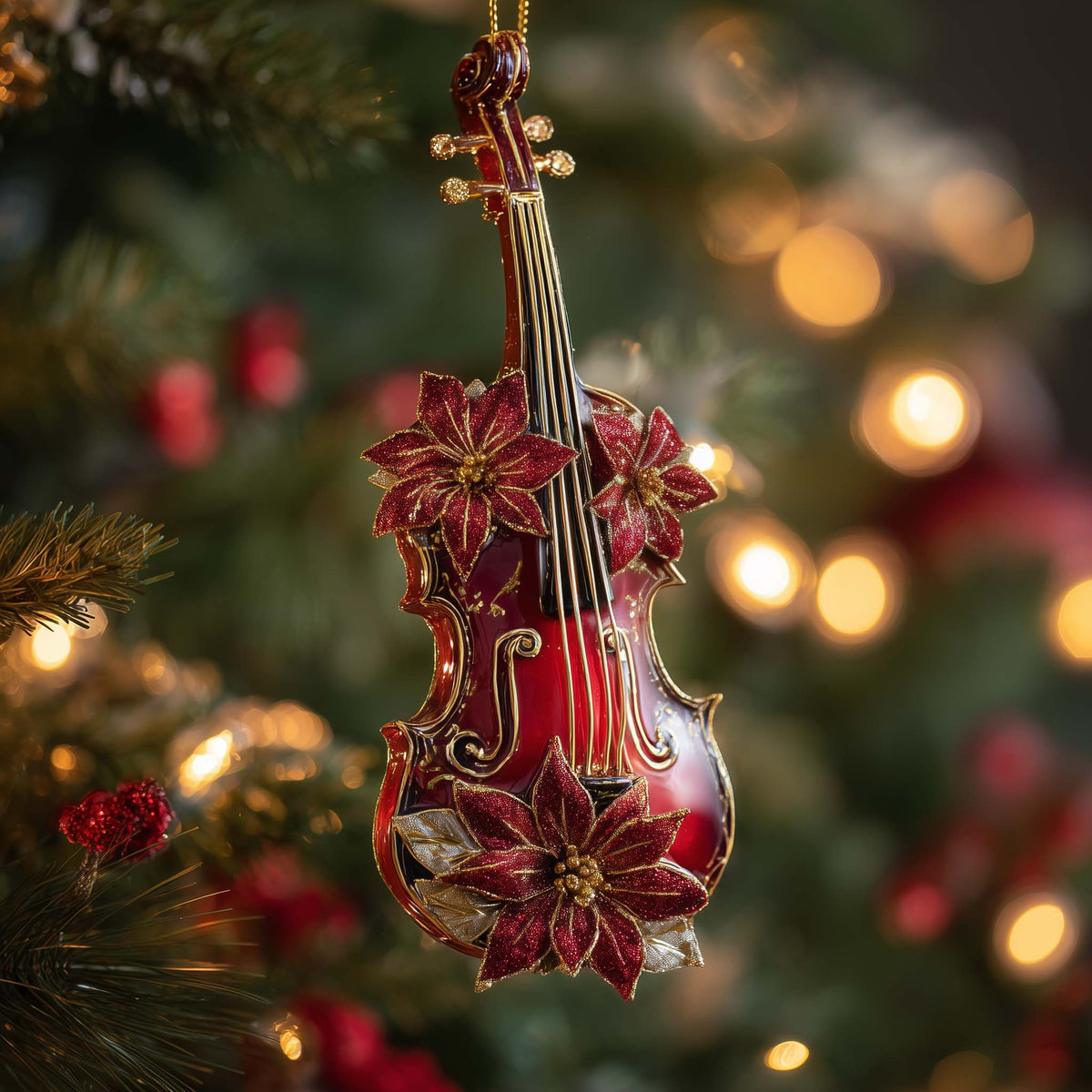 Poinsettia Charm Christmas Mica Ornament GFSPQA210