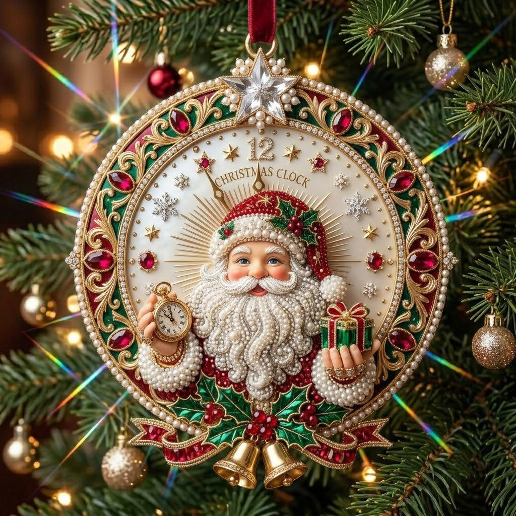 Sparkly Jeweled Santa Claus Christmas Mica Ornament