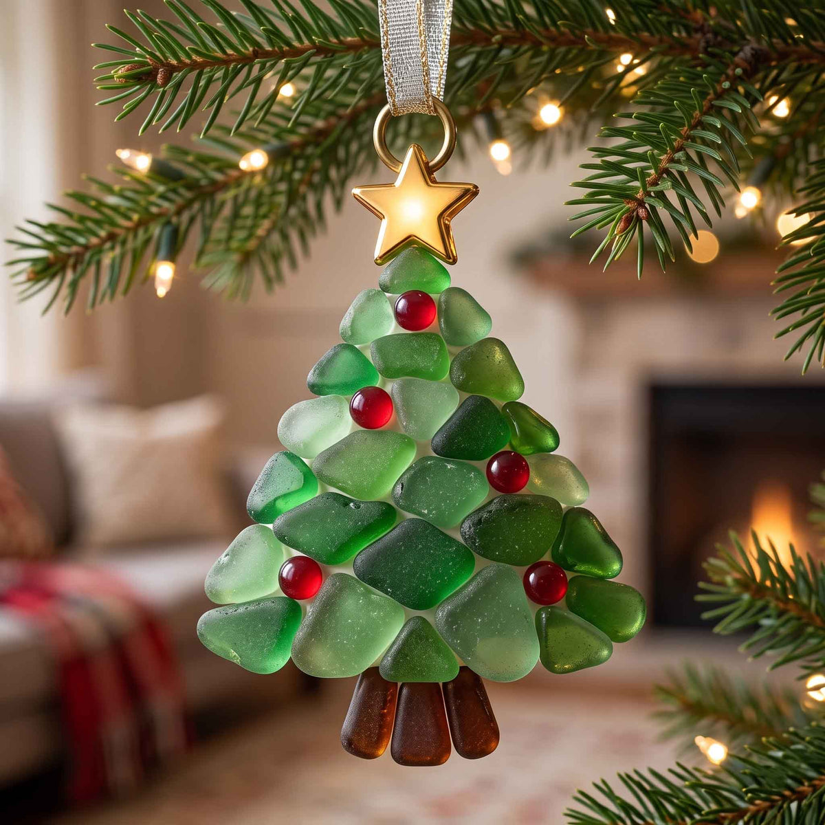 Sea Glass Evergreen Christmas Mica Ornament