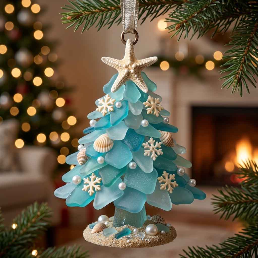 Sea Glass Evergreen Christmas Mica Ornament