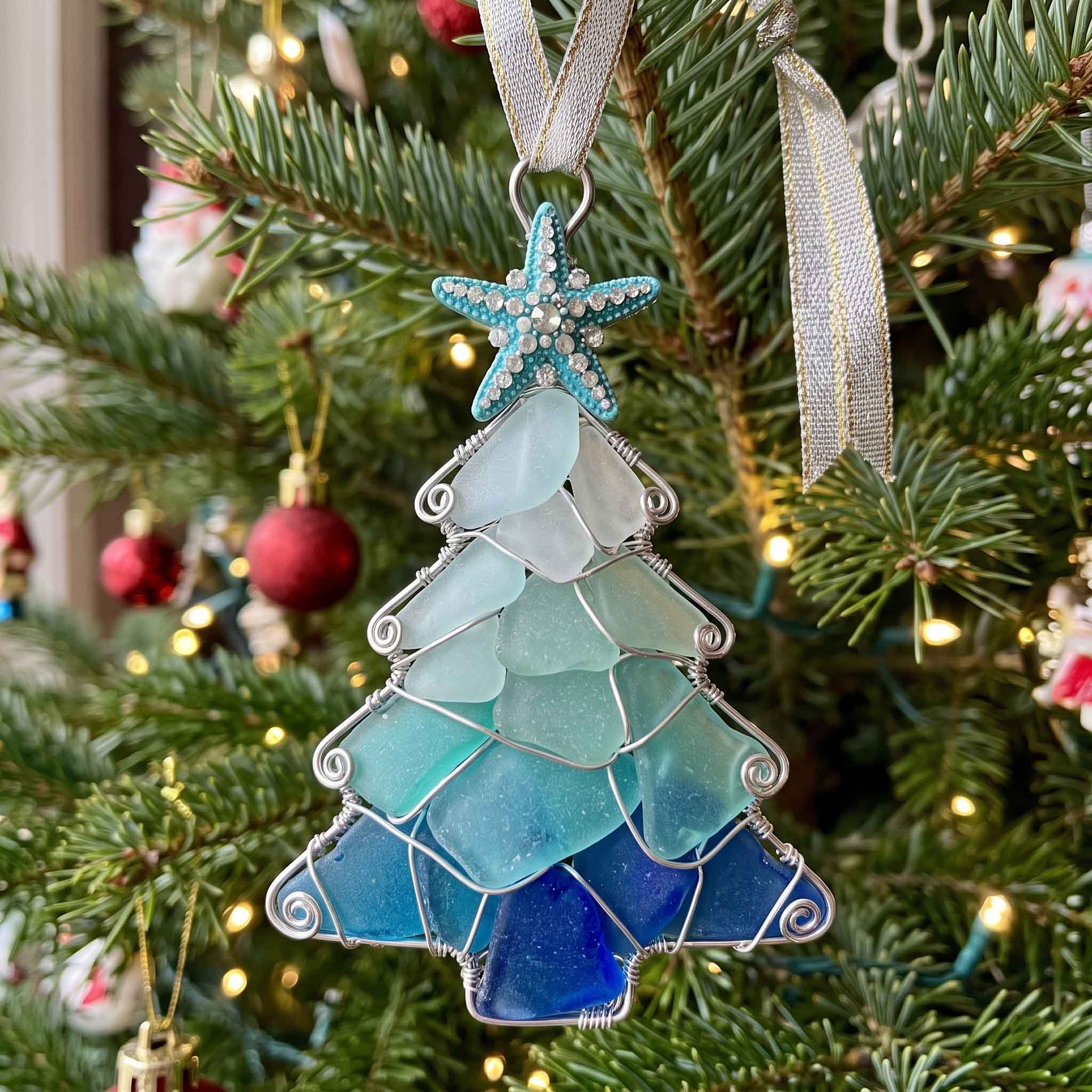 Sea Glass Evergreen Christmas Mica Ornament
