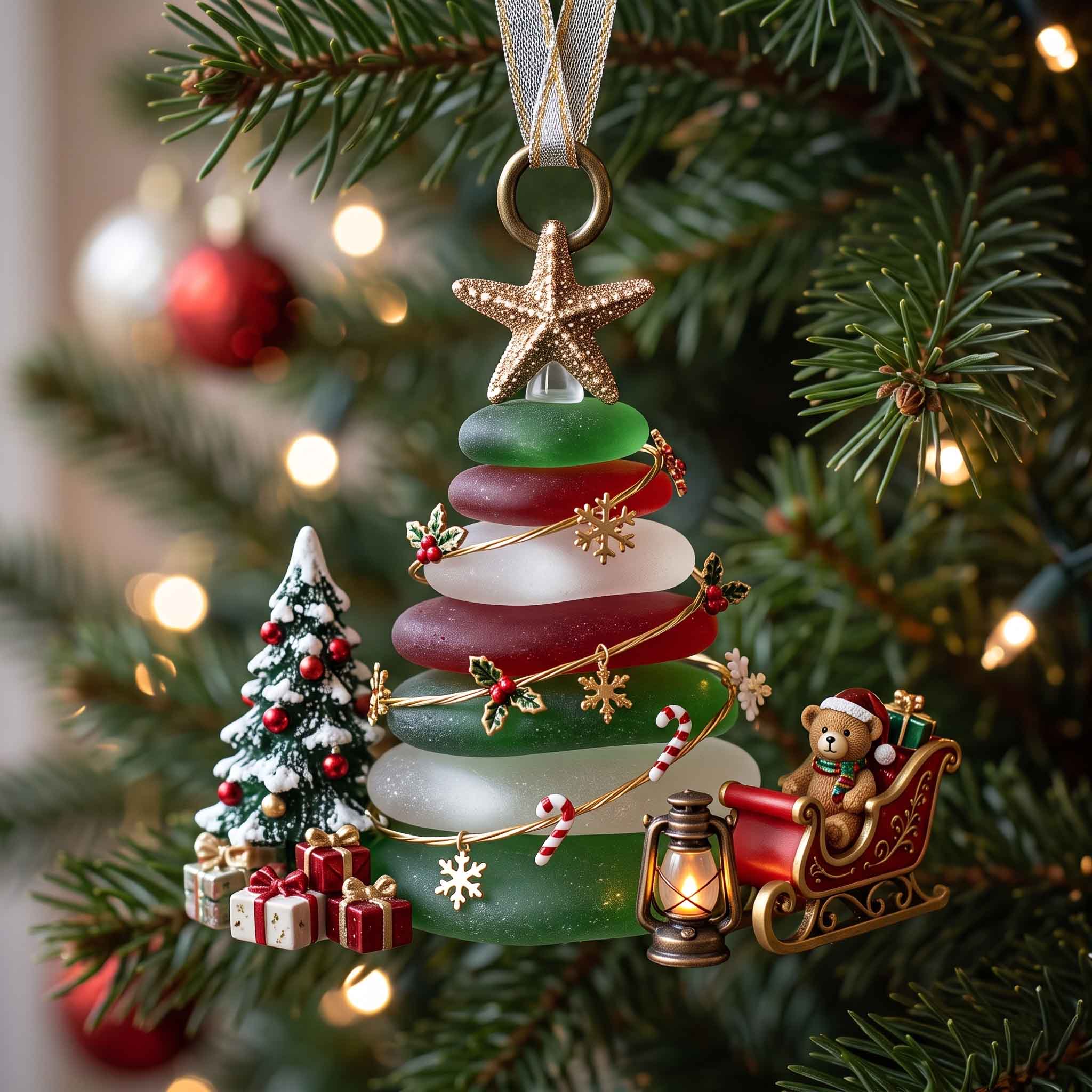 Sea Glass Evergreen Christmas Mica Ornament