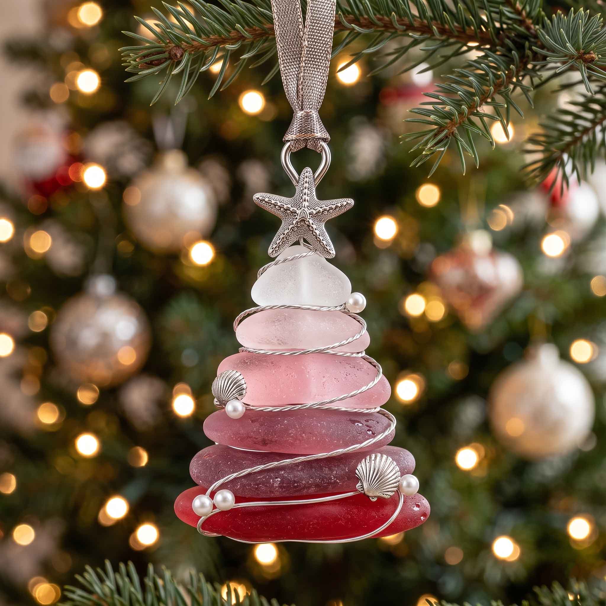 Sea Glass Evergreen Christmas Mica Ornament