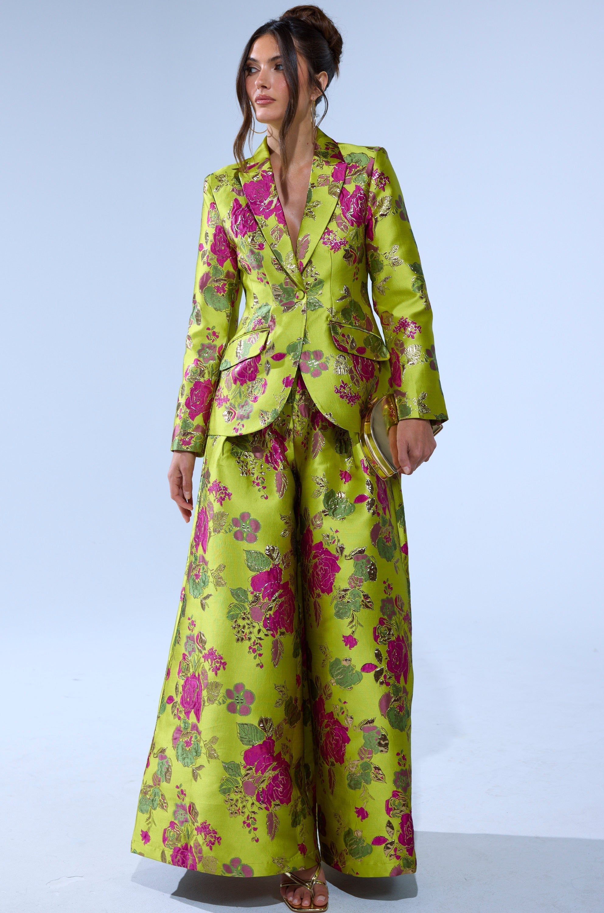 BUY MYSELF FLOWERS BROCADE BLAZER IN LIME