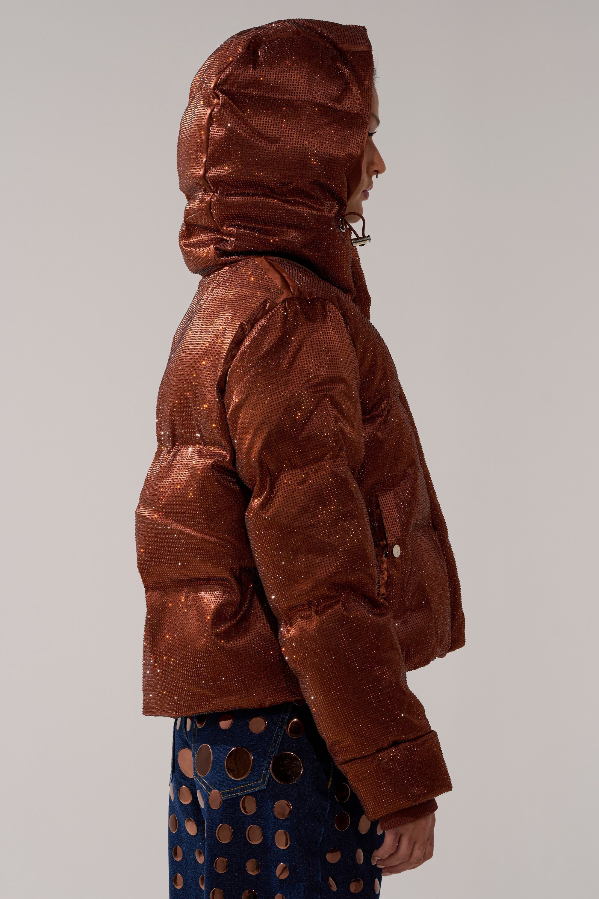 FAYE RHINESTONE PUFFER IN COPPER