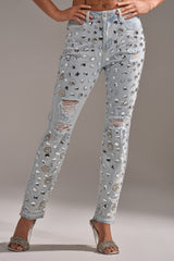 DAMN GIRL EMBELLISHED SKINNY DENIM