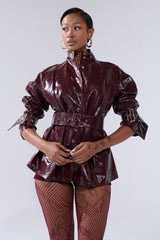 ON FIRE FAUX LEATHER BUTTON DOWN