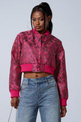 FLEUR RHINESTONE BROCADE BOMBER