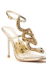 AZALEA WANG COBRA SNAKE RHINESTONE STILETTO HEEL IN GOLD