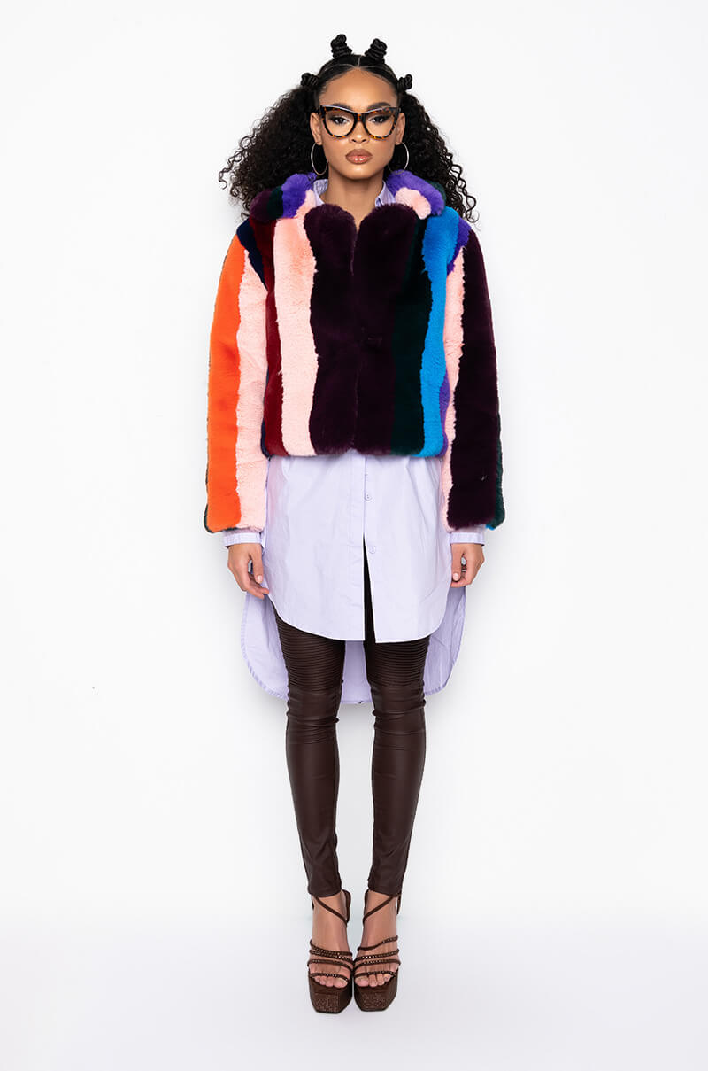 AZALEA WANG SAMBA MULTI COLOR FUR JACKET