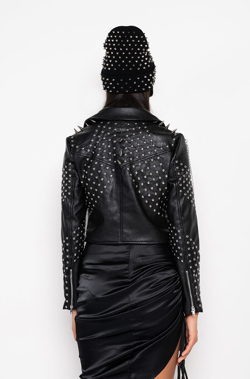 AZALEA WANG SIMPLE CHAIN STUD MOTO JACKET