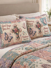 Butterfly Faith Garden Quilted 3-Piece Bedding Set