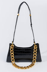 BAGUETTE CROC CHAIN PURSE BLACK