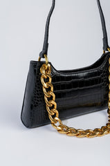 BAGUETTE CROC CHAIN PURSE BLACK