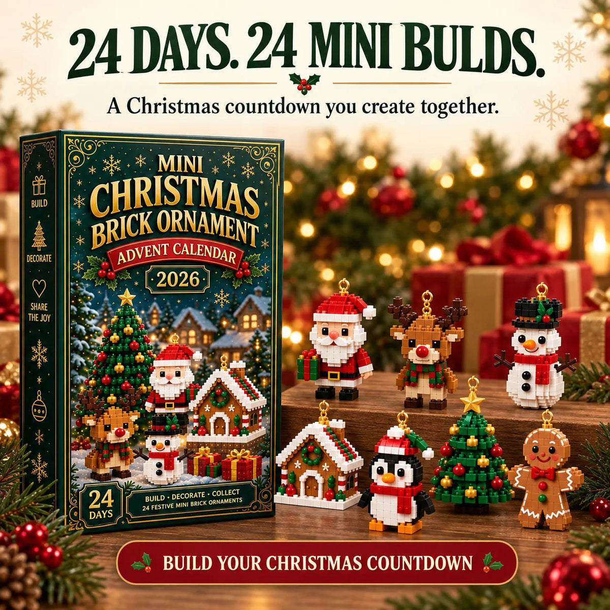 🎄24-Day Mini Christmas Brick Ornament Advent Calendar