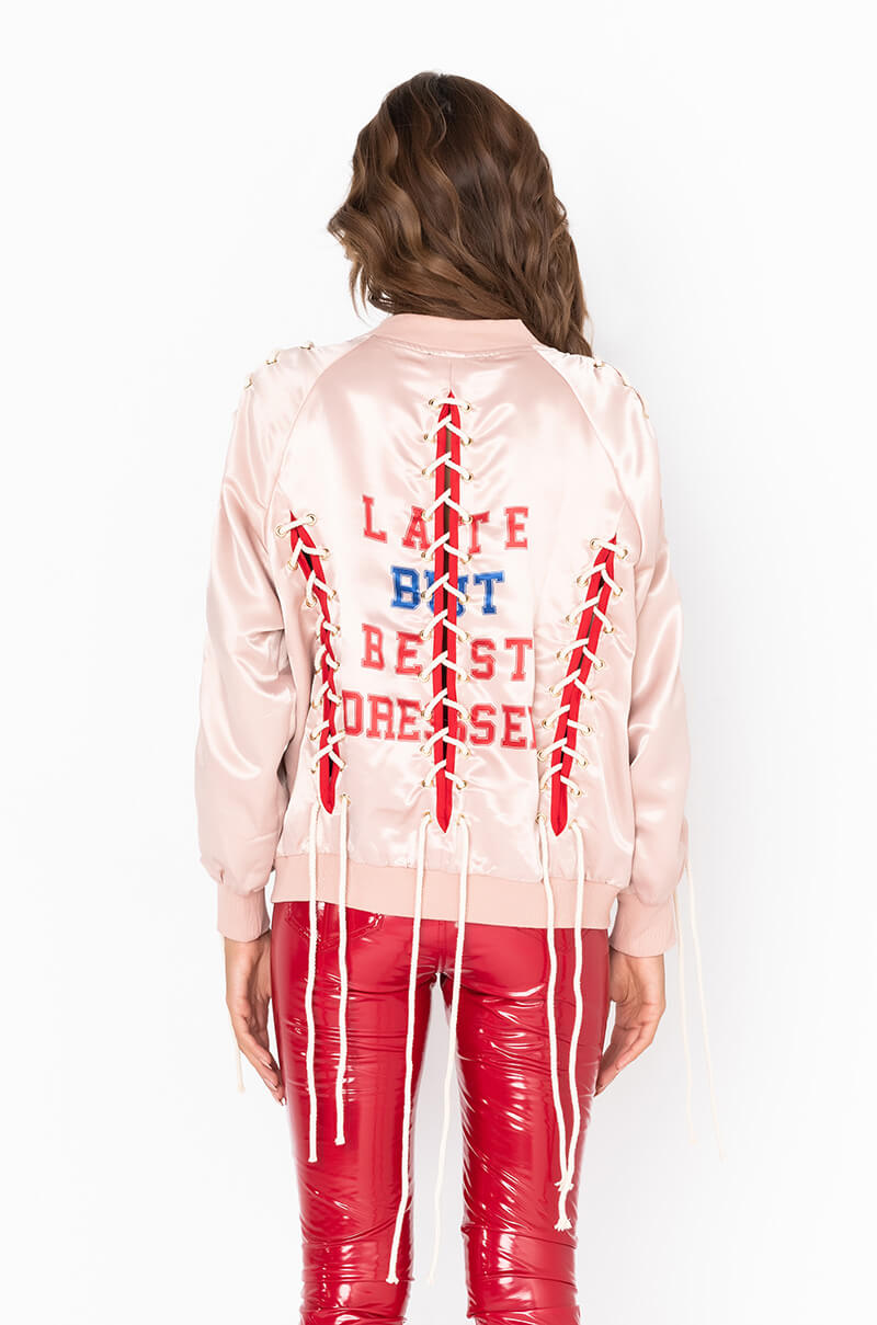 BEST DRESSED SATIN LACE UP BOMBER