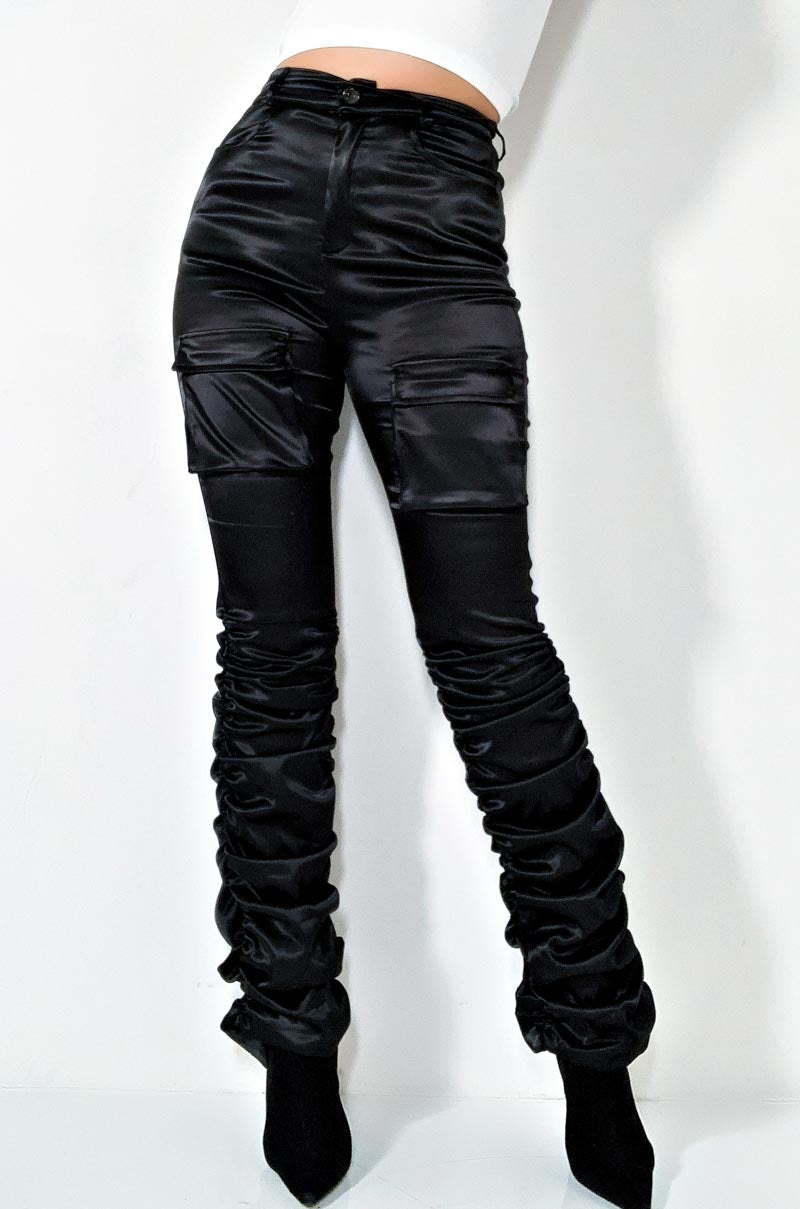 BETTER ME HIGH WAISTED STRETCHY SCRUNCHED ANKLE PANTS BLACK