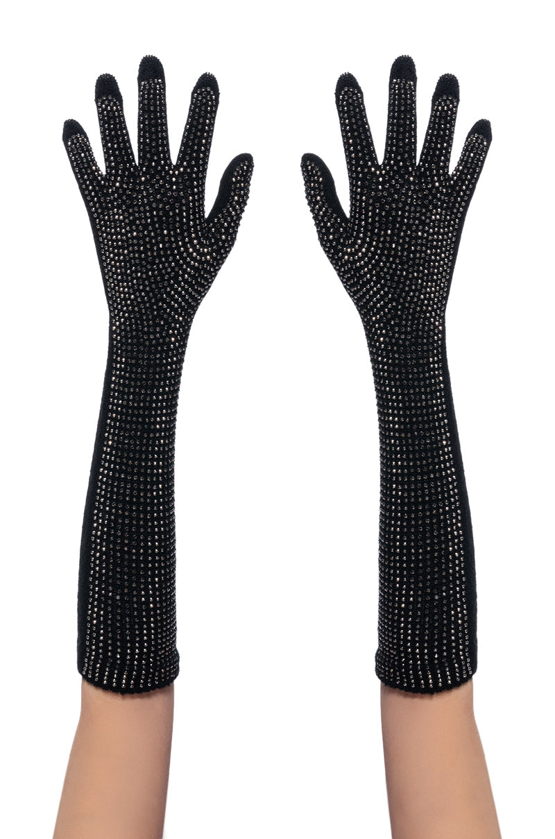 BLING BABE KNIT GLOVES IN BLACK