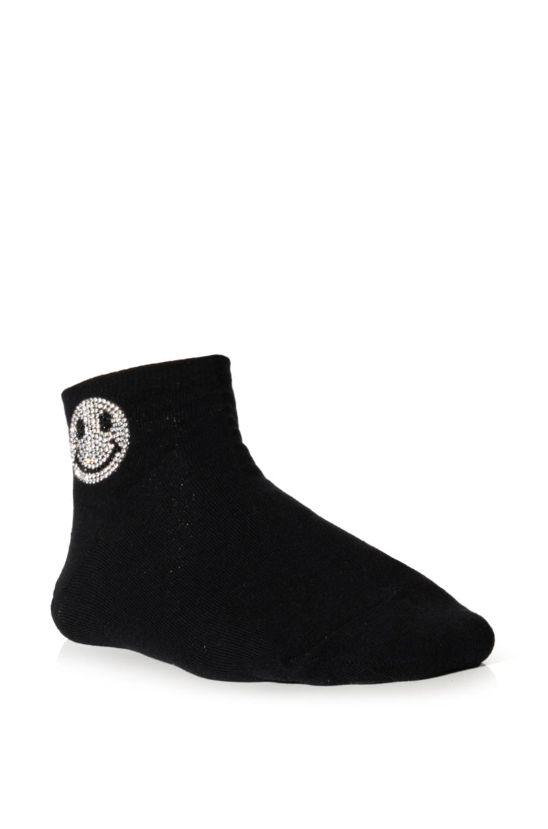 BLING SMILEY FACE SOCKS IN BLACK