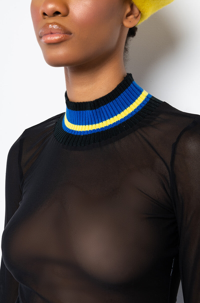 BODY LANGUAGE LONG SLEEVE MESH TURTLENECK TOP
