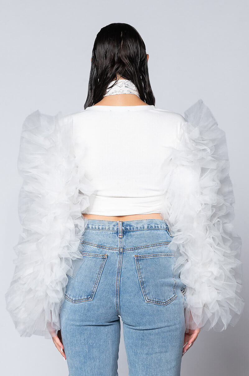 BRING IT OUT PUFF SLEEVE TIE FRONT TOP WHITE