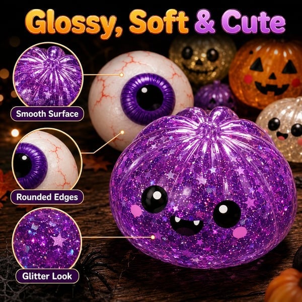 🎃 Halloween Squishy Squeeze Toy – 5 Styles Soft Pumpkin & Eyeball Fidget Toys 👻-V