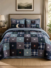 Midnight Star Quilted 3-Piece Bedding Set – Dark Americana Quilted Bedding With Matching Pillow Shams