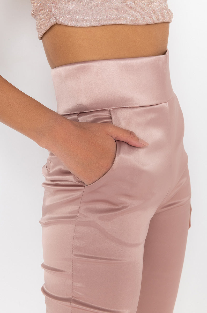 CALL ME BABY SATIN TROUSER LIGHT BROWN