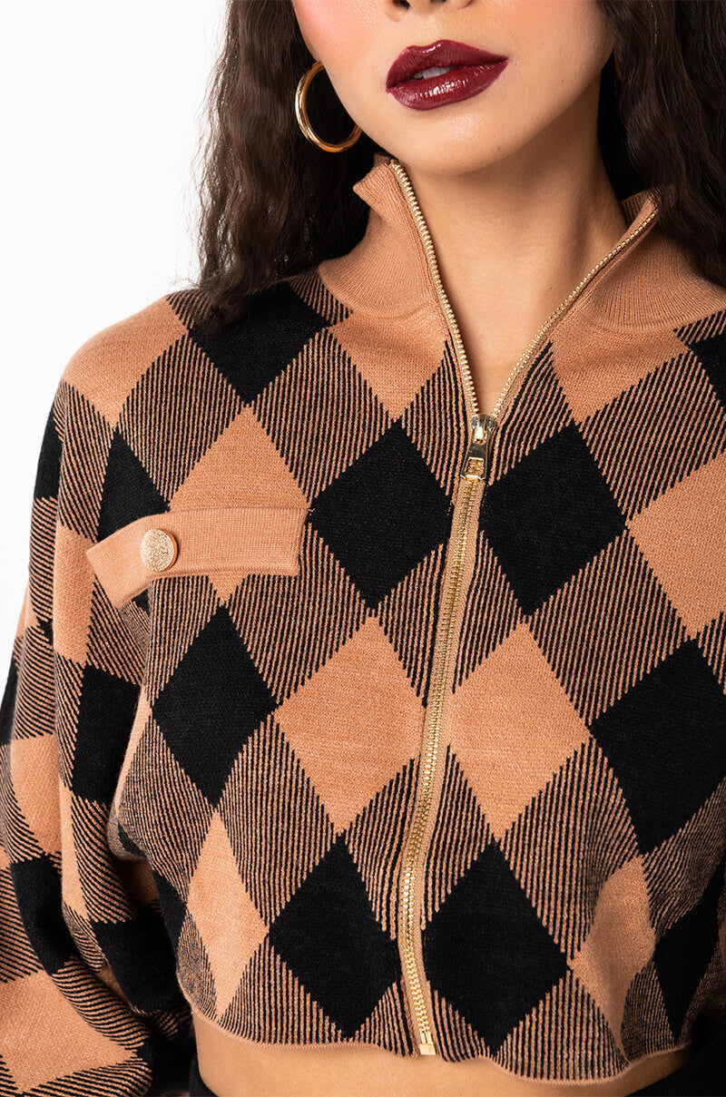 CALL ME ZIP UP SWEATER BEIGE MULTI