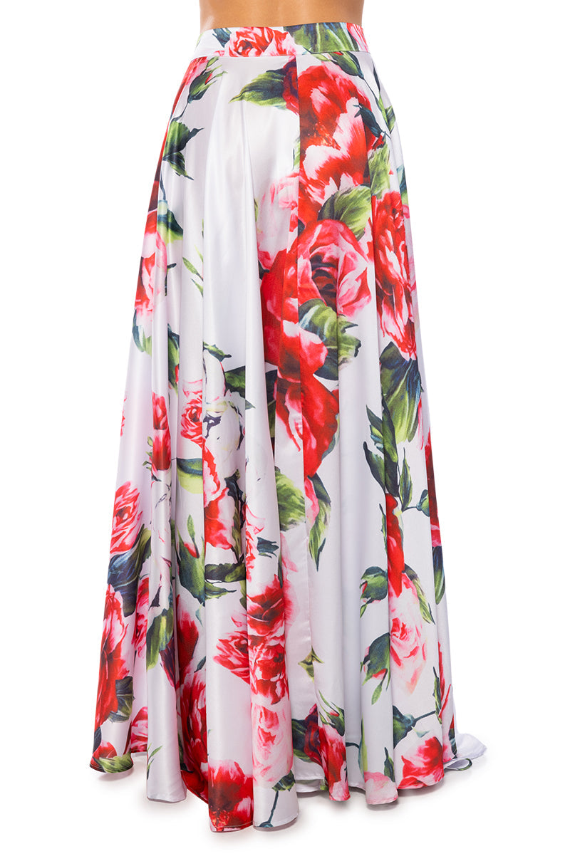 CARAMELLA MAXI SATIN WRAP SKIRT WHITE MULTI