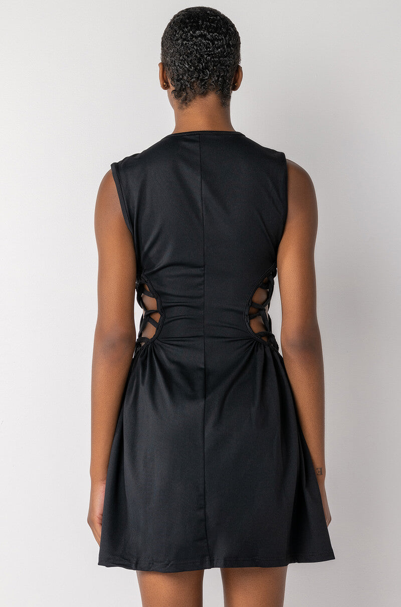 CAUGHT UP IN THE TWIST MINI DRESS WITH SLIT BLACK