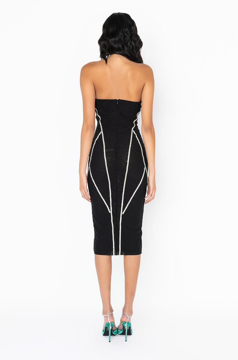 CAUGHT YOU SHINING MESH STONE MIDI DRESS