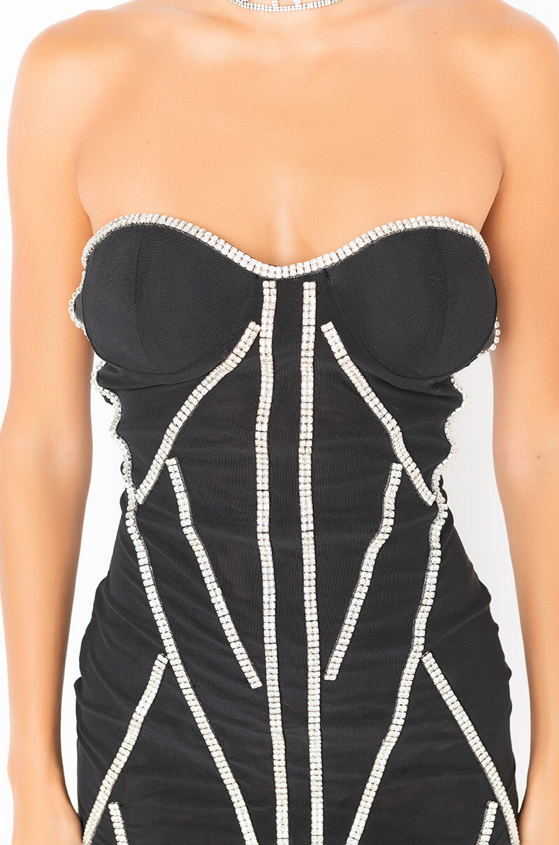 CAUGHT YOU SHINING MESH STONE MIDI DRESS