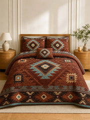 Southwestern Aztec Quilted 3-Piece Bedding Set – Rustic Luxury Quilted Bedding with Matching Pillow Shams