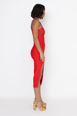 CLASSY BITCH LOOKS BANDAGE MIDI DRESS RED
